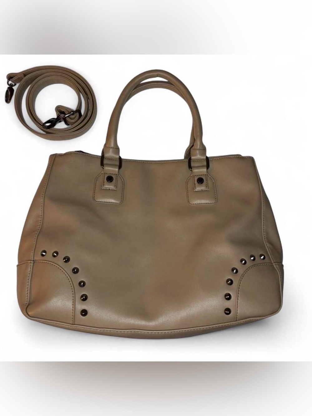Tan Steve Madden Studded Tote Purse w/ Detachable Adjustable Strap